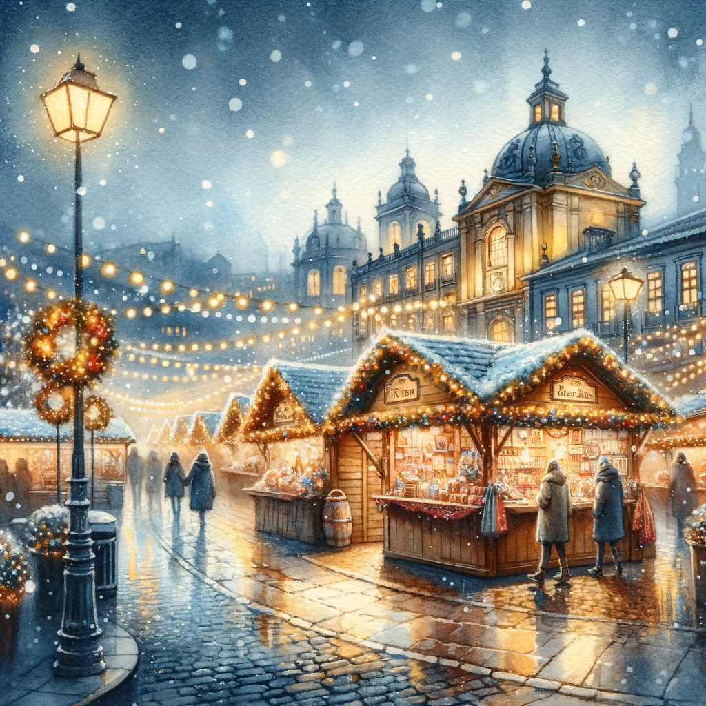 冬のイルミネーションとクリスマスマーケット