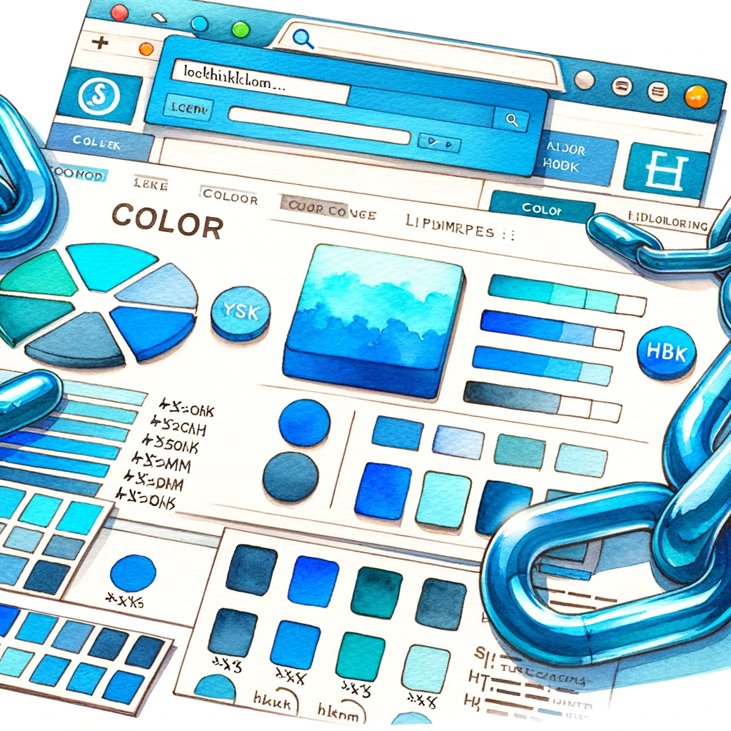 ウェブページにおける様々な青の色調のリンクを示す水彩画