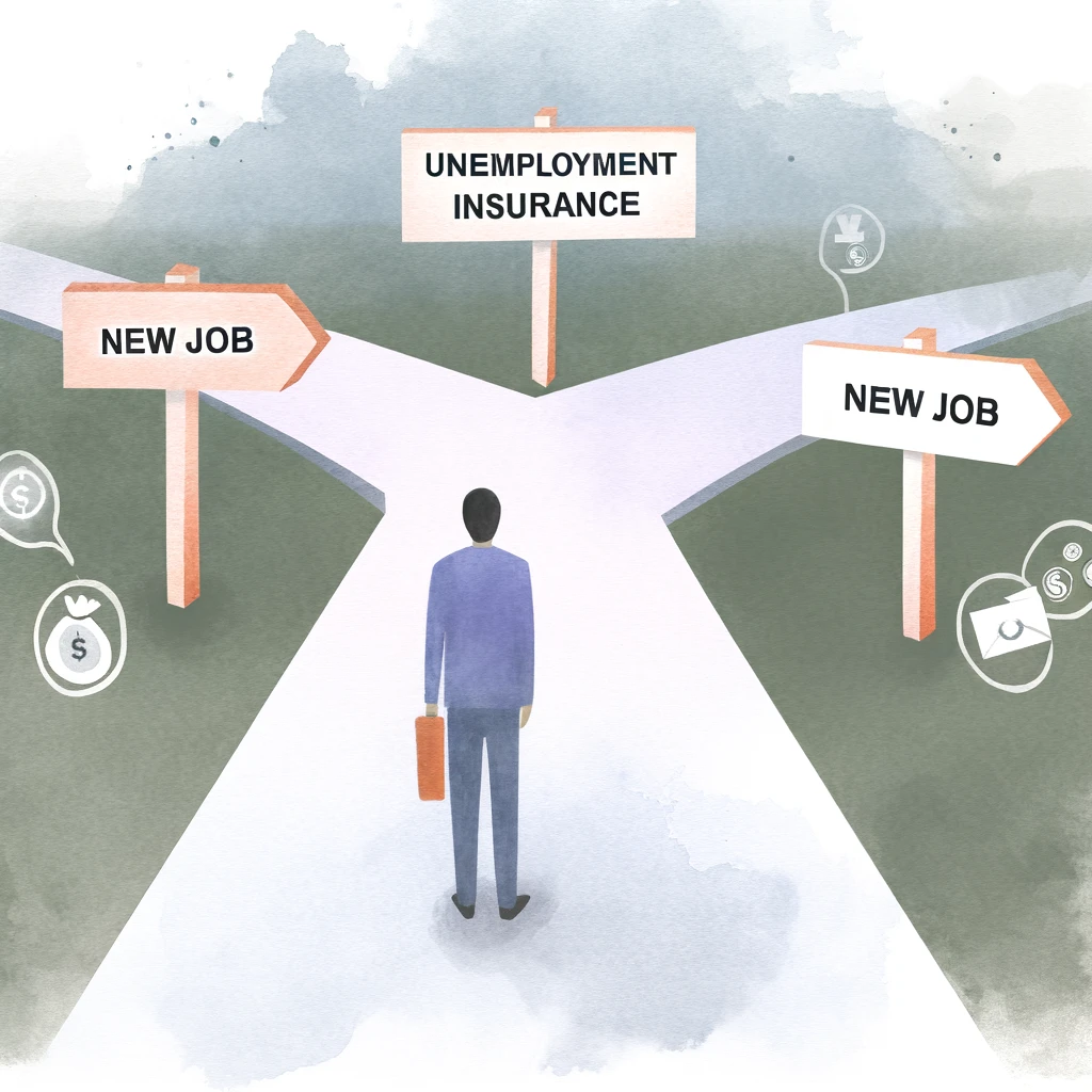 失業保険のシステムをうまく利用して新しい仕事を確保する概念を視覚化