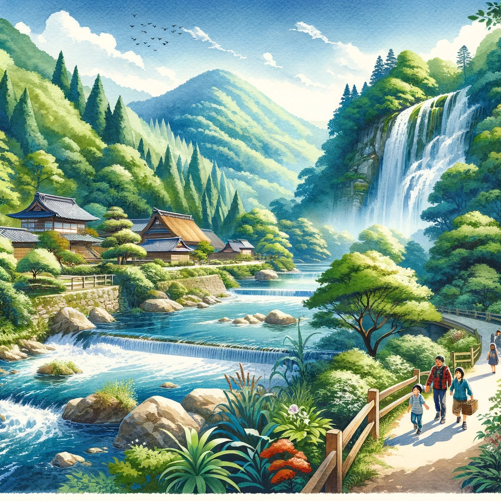 忍者村周辺の自然の美しさを強調したイメージ